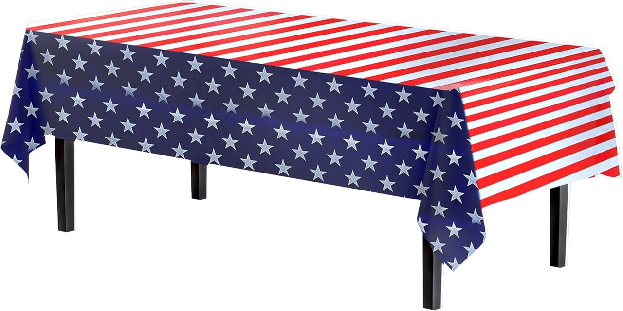 4th of July Table Cloths – 2 Pack Premium Heavy-Duty Disposable Plastic Table Covers, American Flag Design, 54" x 108" Rectangle